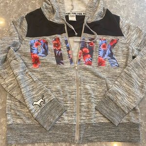 Gray & black PINK Hawaiian flower full zip hoodie